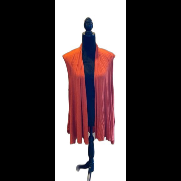 Supernova  Shrug Vest Sz XL with Pockets! Dark Orange Sleeveless Stretchy Flowy - Picture 1 of 11